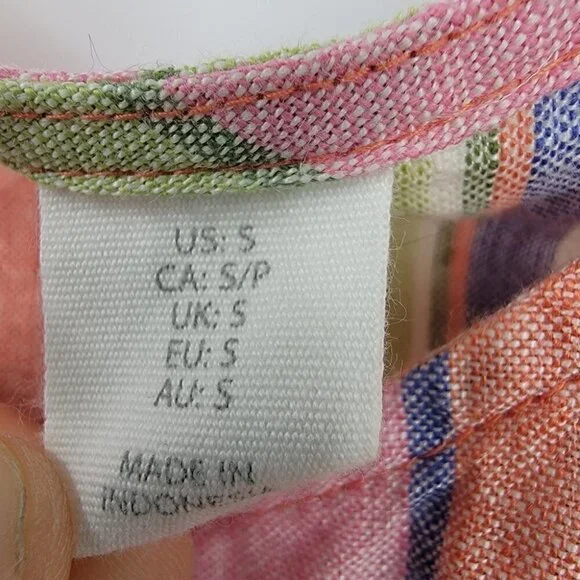 C&C California Colorful Striped Summer Top Round Neck  100% Linen Light Shirt - Picture 6 of 11